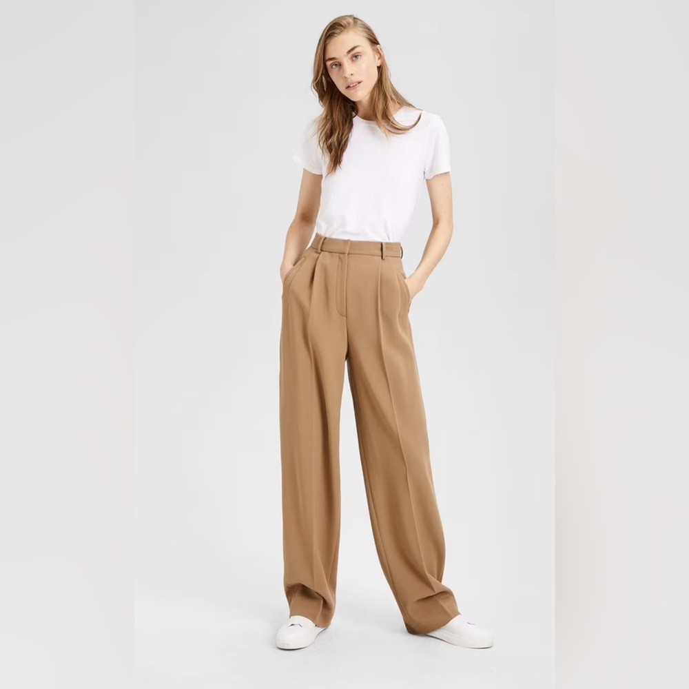 BNWT THEORY Stretch Wool Pleated High Waist Pants Trousers in Camel